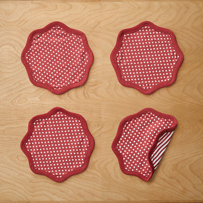Stripe Dot Scallop Reversible Cocktail Napkins, Set of 4