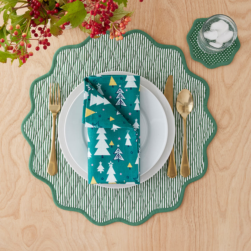 Stripe Dot Scallop Reversible Cocktail Napkins, Set of 4