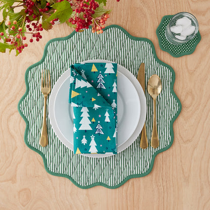 Stripe Dot Scallop Reversible Cocktail Napkins, Set of 4