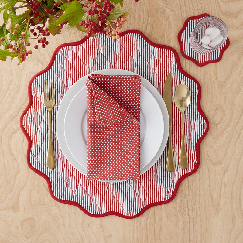 Stripe Dot Scallop Reversible Cocktail Napkins, Set of 4