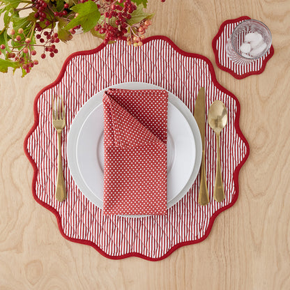 Stripe Dot Scallop Reversible Cocktail Napkins, Set of 4