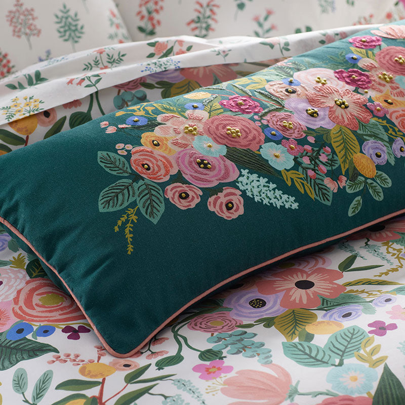 Garden Party Embroidered Decorative Lumbar Pillow Cover