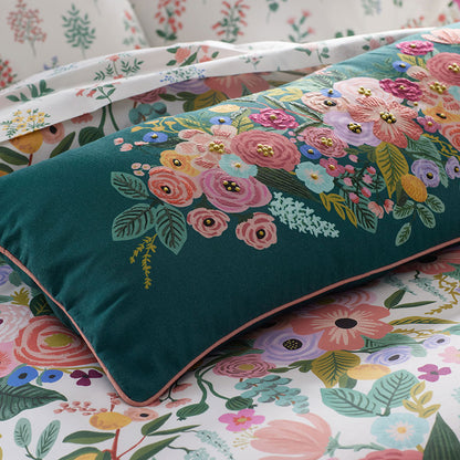 Garden Party Embroidered Decorative Lumbar Pillow Cover
