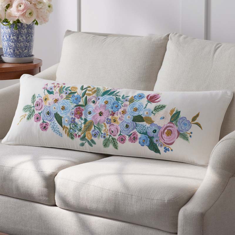 Garden Party Embroidered Decorative Lumbar Pillow Cover