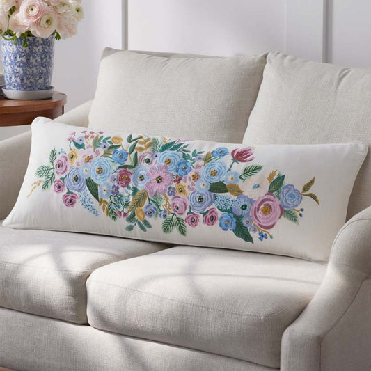 Garden Party Embroidered Decorative Lumbar Pillow Cover