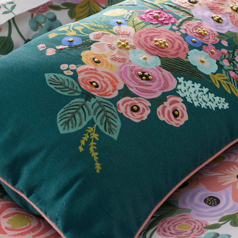 Garden Party Embroidered Decorative Lumbar Pillow Cover