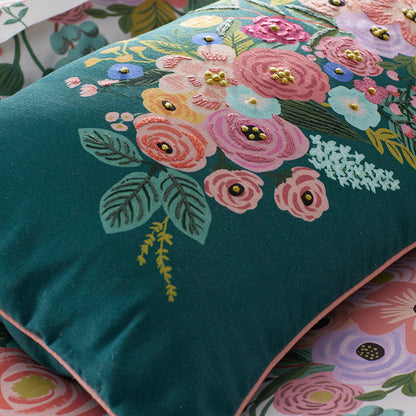 Garden Party Embroidered Decorative Lumbar Pillow Cover