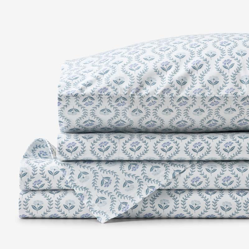 Tira Floral Classic Cool Cotton Percale Bed Sheet Set
