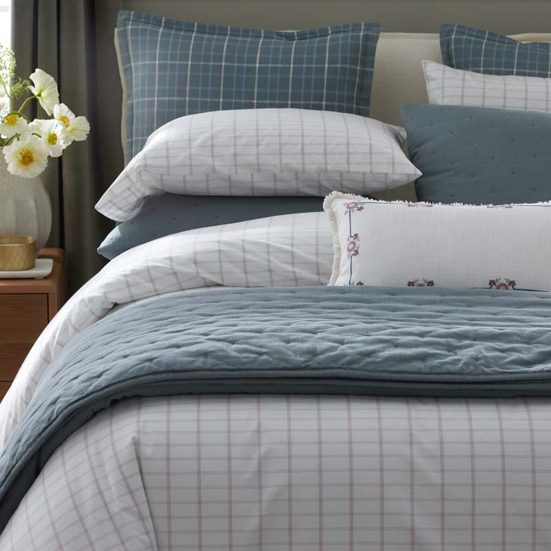 Yarn-Dyed Plaid Garment Washed Cotton Percale Duvet Cover Set