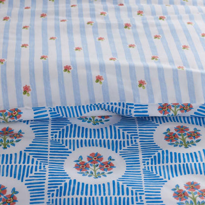 Blossoms and Stripes Classic Cool Cotton Percale Duvet Cover
