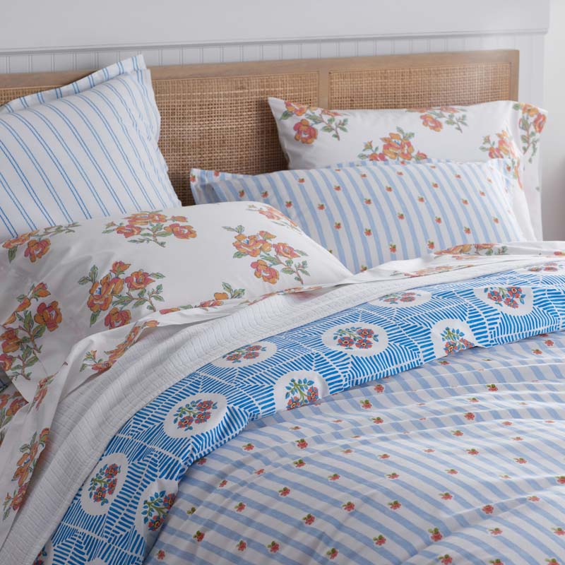 Blossoms and Stripes Classic Cool Cotton Percale Comforter