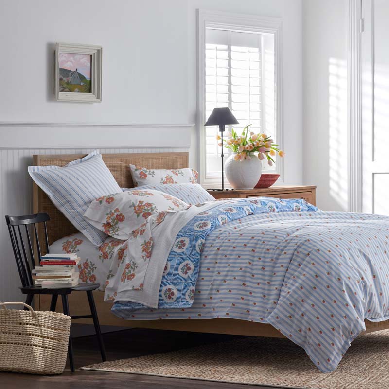Blossoms and Stripes Classic Cool Cotton Percale Duvet Cover