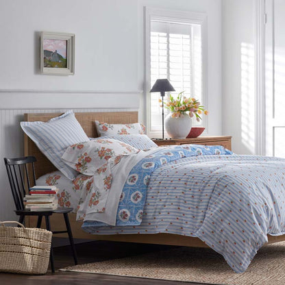 Blossoms and Stripes Classic Cool Cotton Percale Duvet Cover
