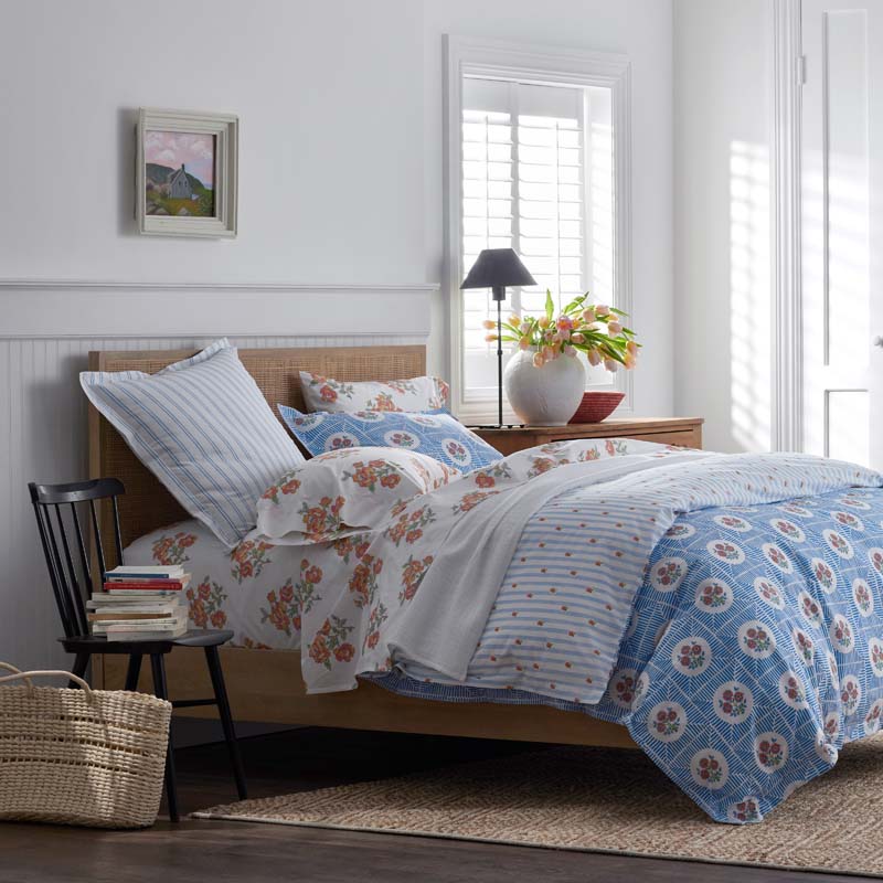 Blossoms and Stripes Classic Cool Cotton Percale Comforter