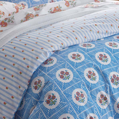 Blossoms and Stripes Classic Cool Cotton Percale Duvet Cover