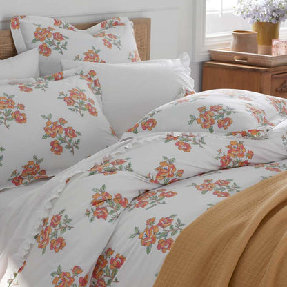 Blossoms and Stripes Classic Cool Cotton Percale Bed Sheet Set