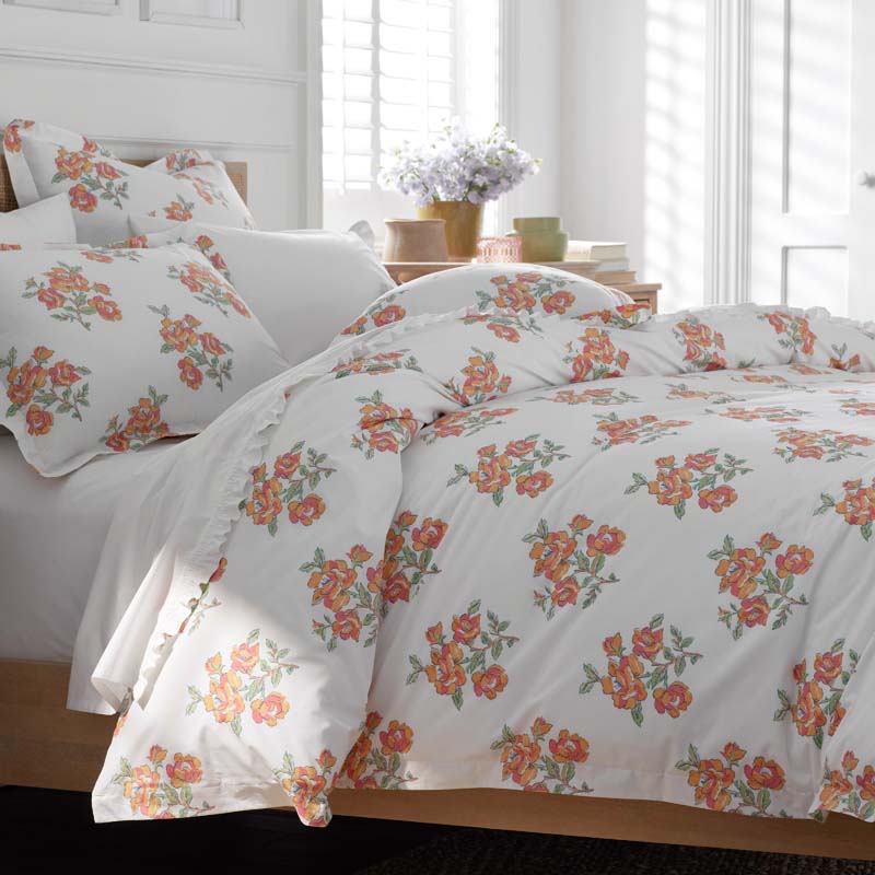 Blossoms and Stripes Classic Cool Cotton Percale Bed Sheet Set