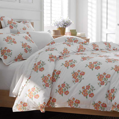 Blossoms and Stripes Classic Cool Cotton Percale Bed Sheet Set