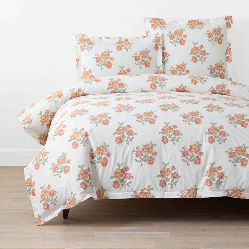 Blossoms and Stripes Classic Cool Cotton Percale Duvet Cover