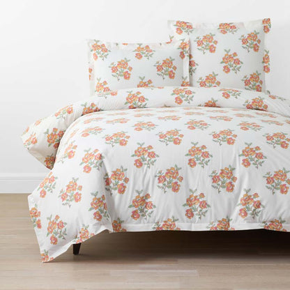 Blossoms and Stripes Classic Cool Cotton Percale Duvet Cover