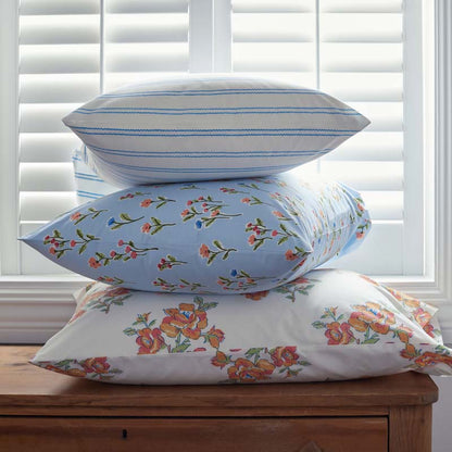 Blossoms and Stripes Classic Cool Cotton Percale Duvet Cover