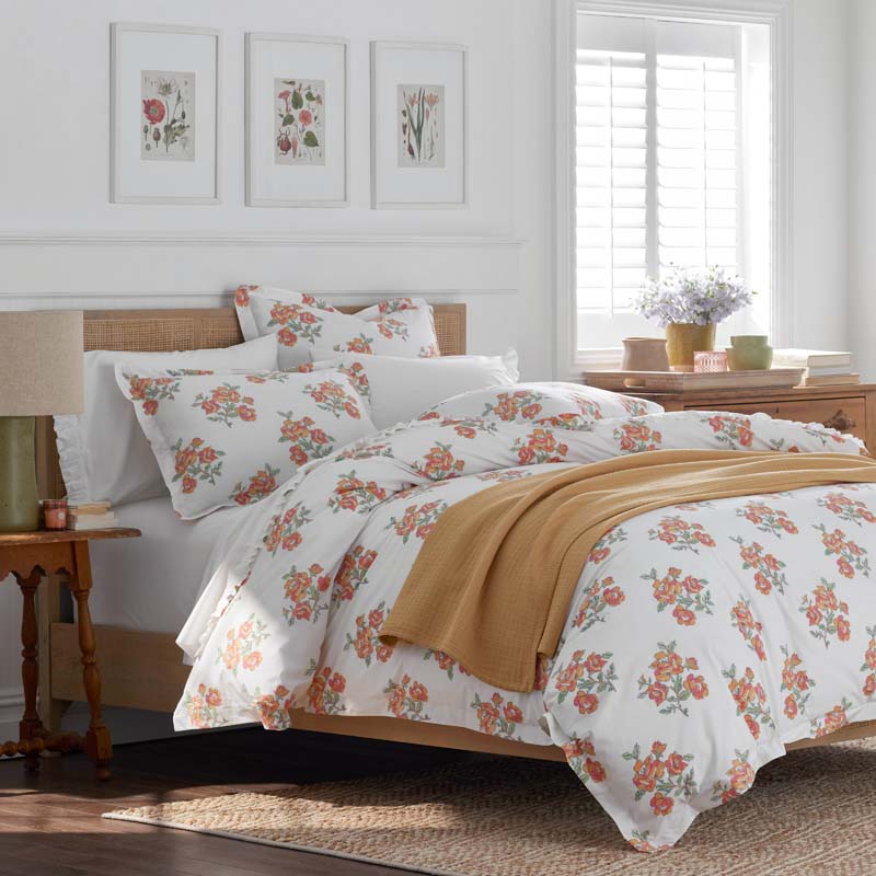 Blossoms and Stripes Classic Cool Cotton Percale Bed Sheet Set