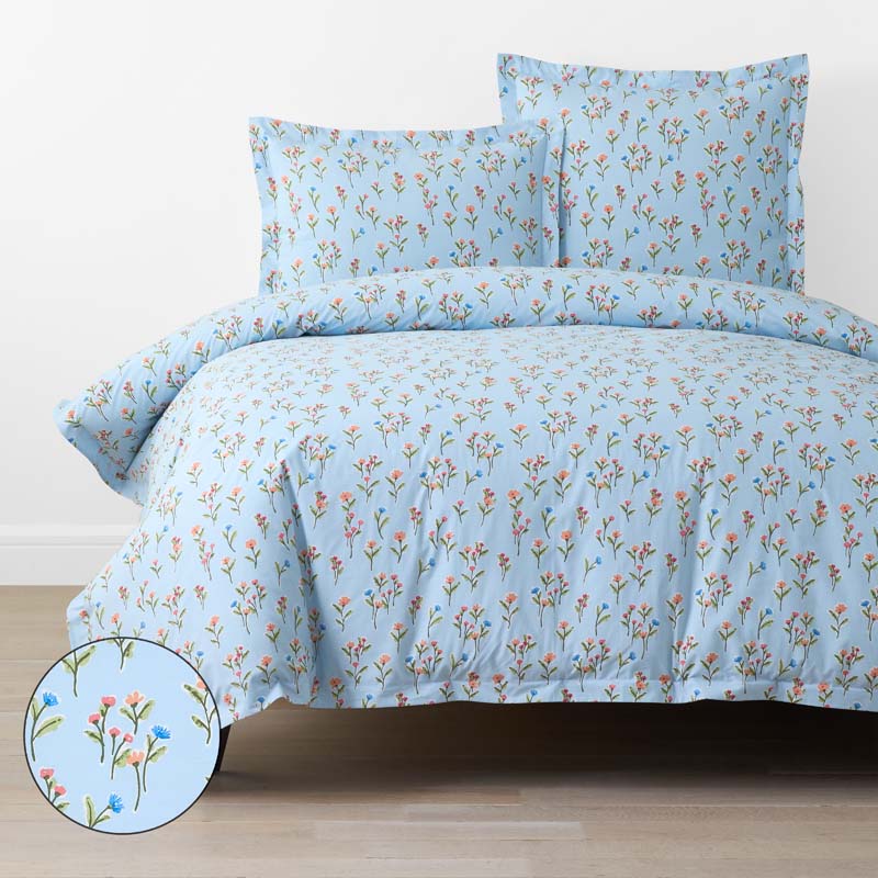 Blossoms and Stripes Classic Cool Cotton Percale Duvet Cover