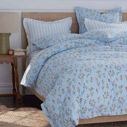 Blossoms and Stripes Classic Cool Cotton Percale Pillowcase Set