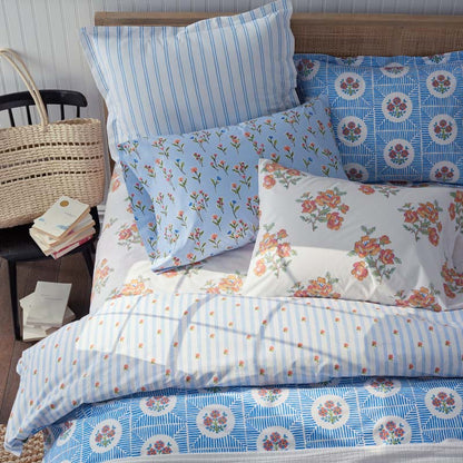 Blossoms and Stripes Classic Cool Cotton Percale Bed Sheet Set