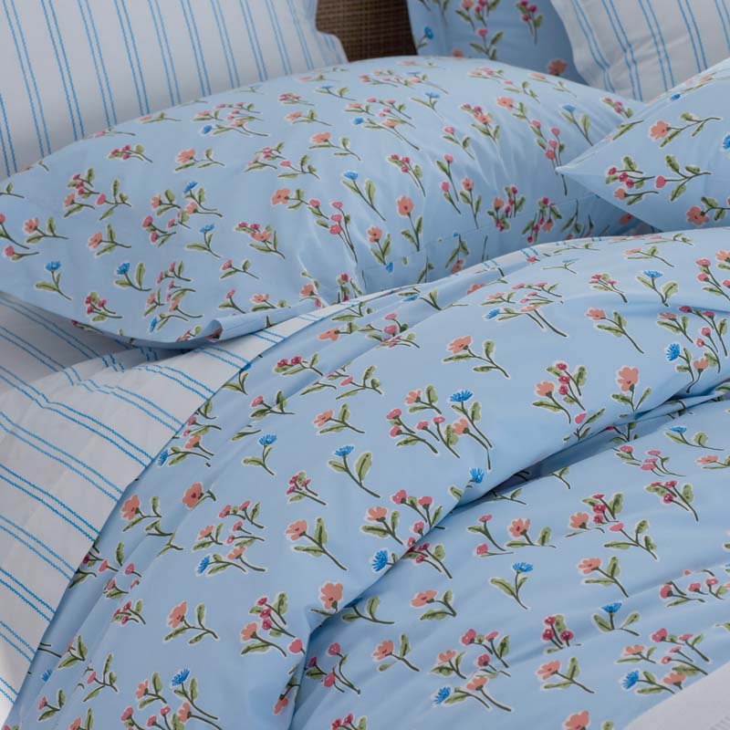 Blossoms and Stripes Classic Cool Cotton Percale Pillowcase Set