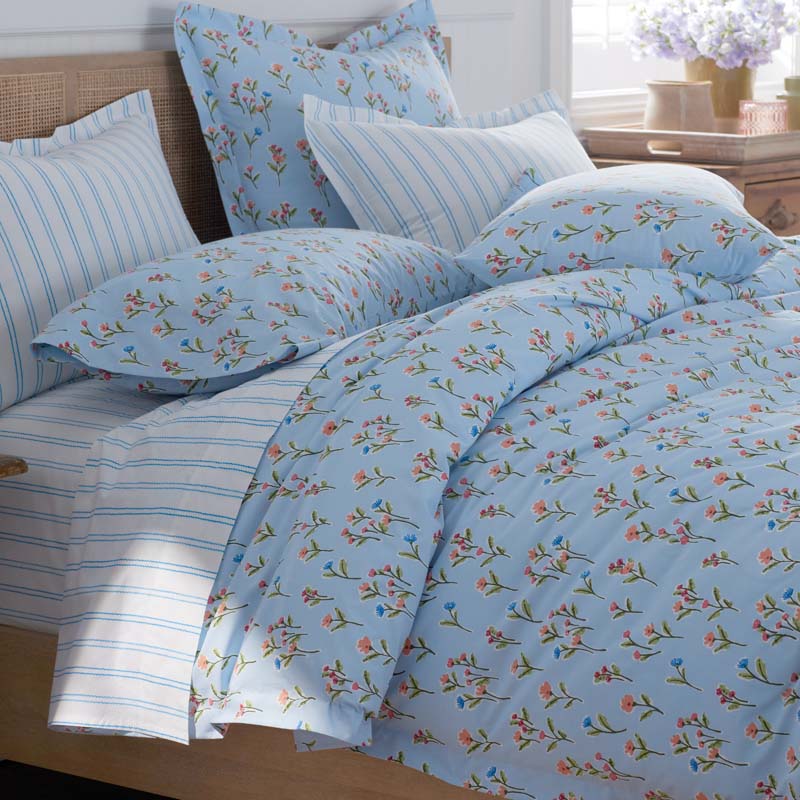 Blossoms and Stripes Classic Cool Cotton Percale Duvet Cover