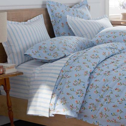 Blossoms and Stripes Classic Cool Cotton Percale Duvet Cover