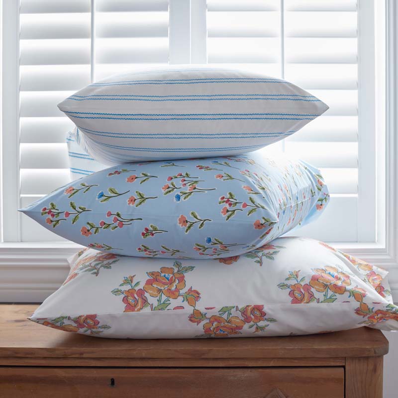 Blossoms and Stripes Classic Cool Cotton Percale Bed Sheet Set