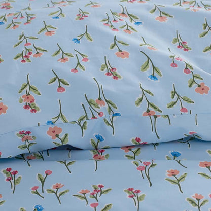 Blossoms and Stripes Classic Cool Cotton Percale Flat Bed Sheet