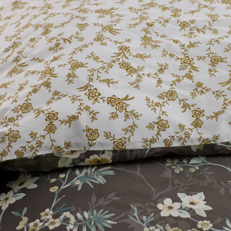 Charming Floral Garment Washed Cotton Percale Reversible Duvet Cover Set