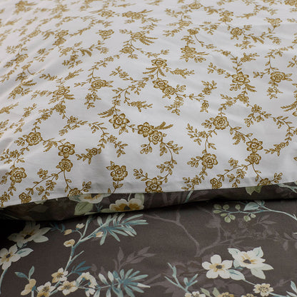 Charming Floral Garment Washed Cotton Percale Reversible Duvet Cover Set