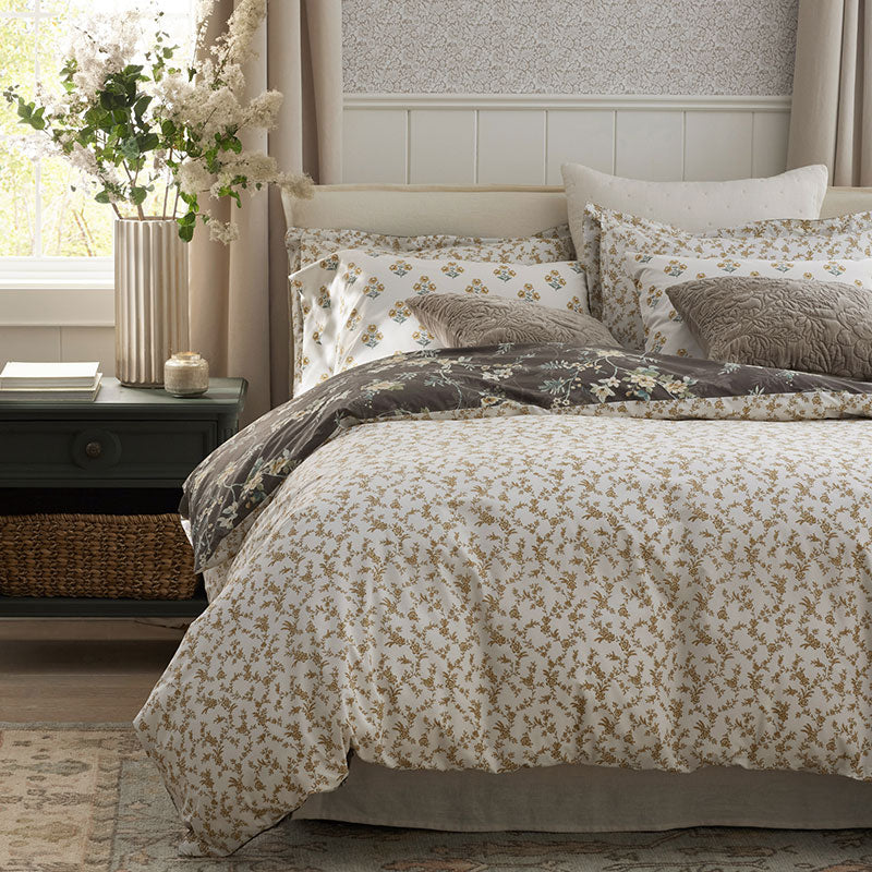 Charming Floral Garment Washed Cotton Percale Reversible Duvet Cover Set