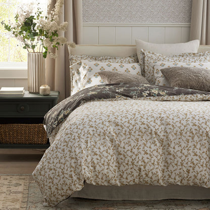 Charming Floral Garment Washed Cotton Percale Reversible Duvet Cover Set