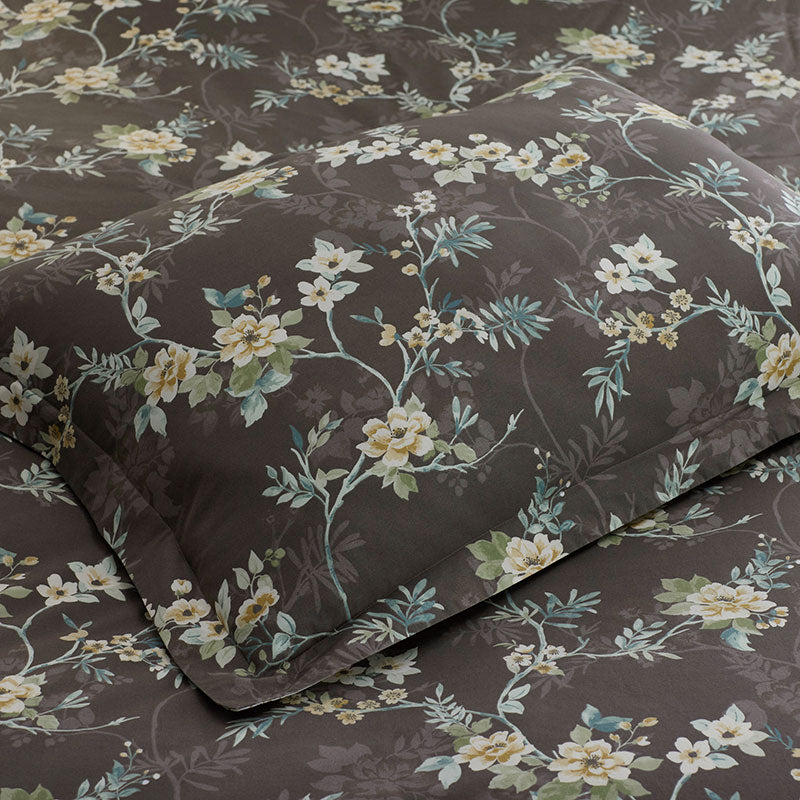 Charming Floral Garment Washed Cotton Percale Reversible Comforter Set