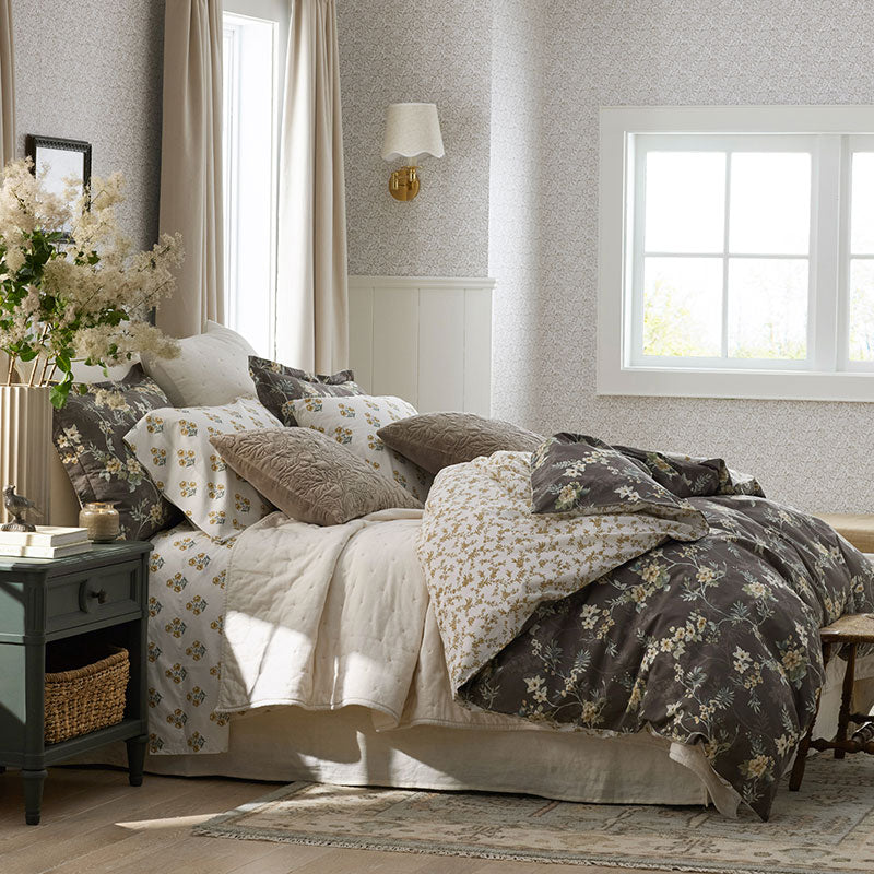 Charming Floral Garment Washed Cotton Percale Reversible Duvet Cover Set