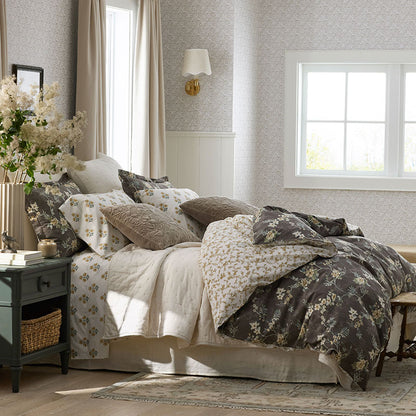 Charming Floral Garment Washed Cotton Percale Reversible Comforter Set