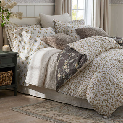 Charming Floral Garment Washed Cotton Percale Reversible Comforter Set