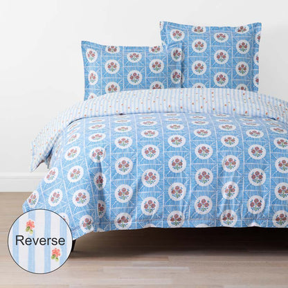 Blossoms and Stripes Classic Cool Cotton Percale Duvet Cover
