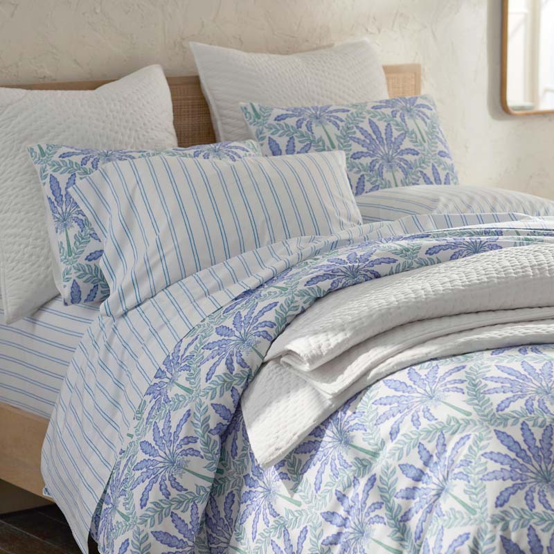 Blossoms and Stripes Classic Cool Cotton Percale Bed Sheet Set