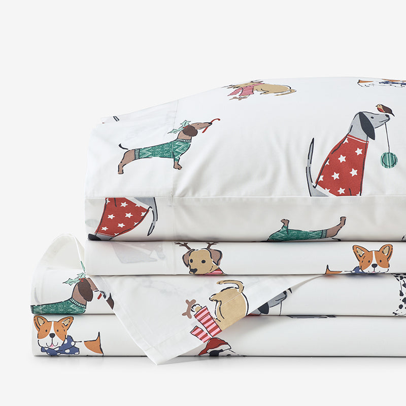 Holiday Print Classic Cool Cotton Percale Bed Sheet Set