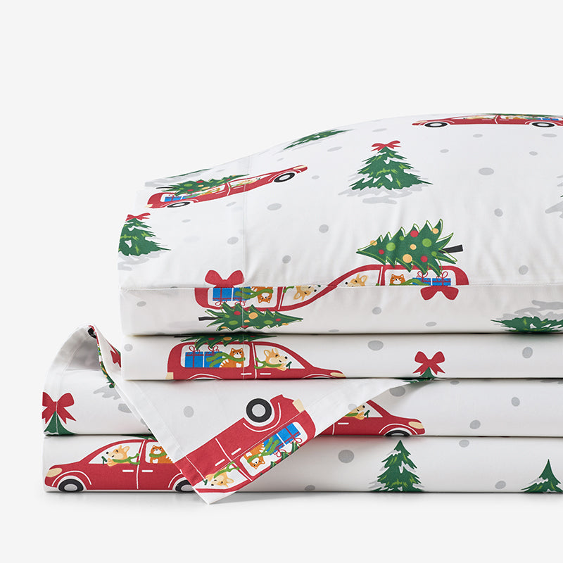 Holiday Print Classic Cool Cotton Percale Bed Sheet Set