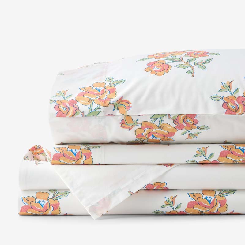Blossoms and Stripes Classic Cool Cotton Percale Bed Sheet Set