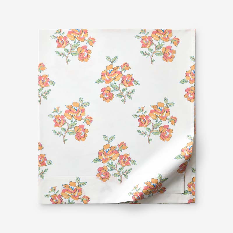 Blossoms and Stripes Classic Cool Cotton Percale Flat Bed Sheet