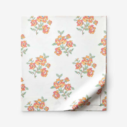Blossoms and Stripes Classic Cool Cotton Percale Flat Bed Sheet