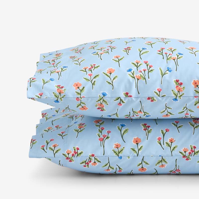 Blossoms and Stripes Classic Cool Cotton Percale Pillowcase Set